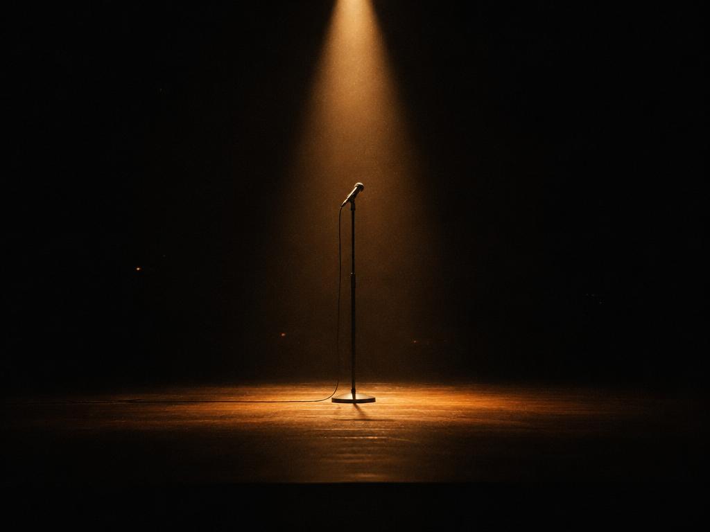 Placeholder — empty conference stage under warm lights